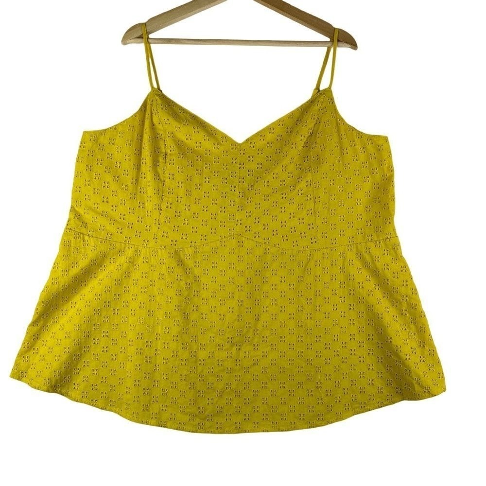 Lane Bryant Cami‎ Top 22 Spaghetti Straps Yellow Eyelet Empire Swing Boho Summer